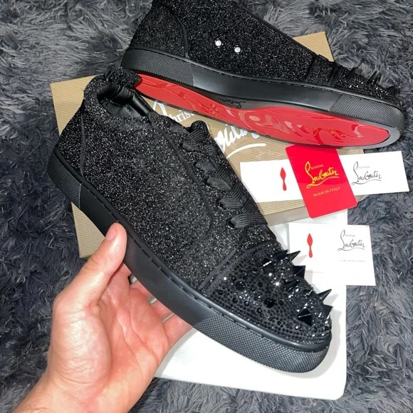Christian Louboutin Glitter Black Spiked Sneakers - Picture 2 of 6